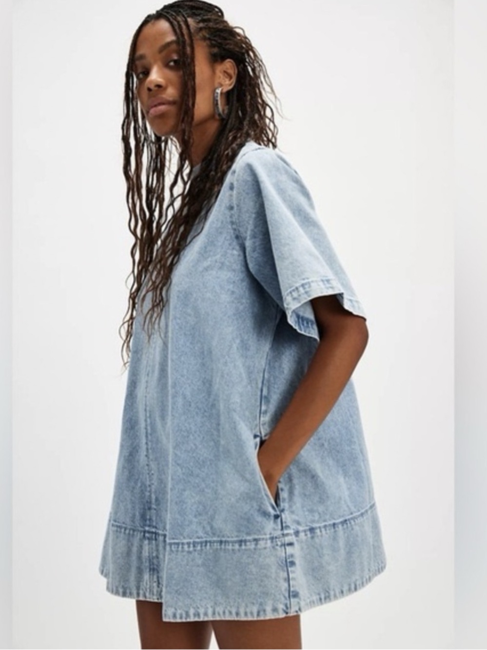 NWT Free People x We The Free Harlow Denim Mini Dress in Ocean Blue - Picture 7 of 14